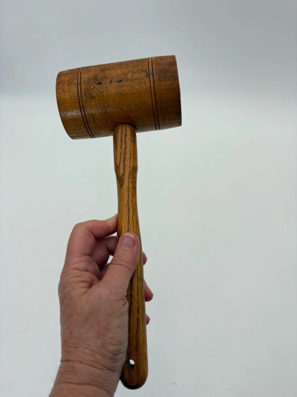 Vintage or Antique Handcrafted Wooden Mallet - Natural Brown